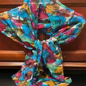 Colorful vintage bright colored Sheer 61” x 12” Scarf
